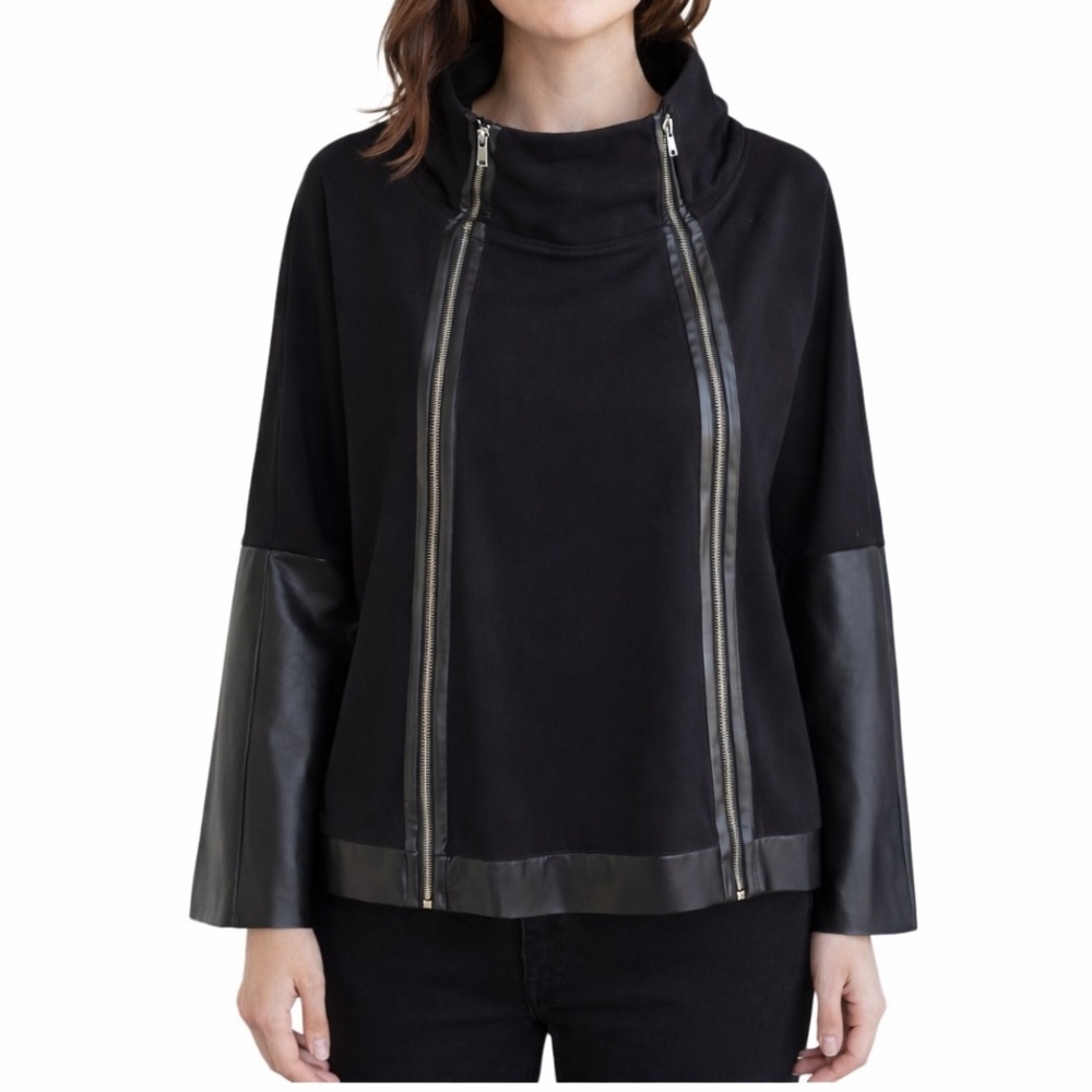 Vegan Leather Accent Zipper Top The Hylma